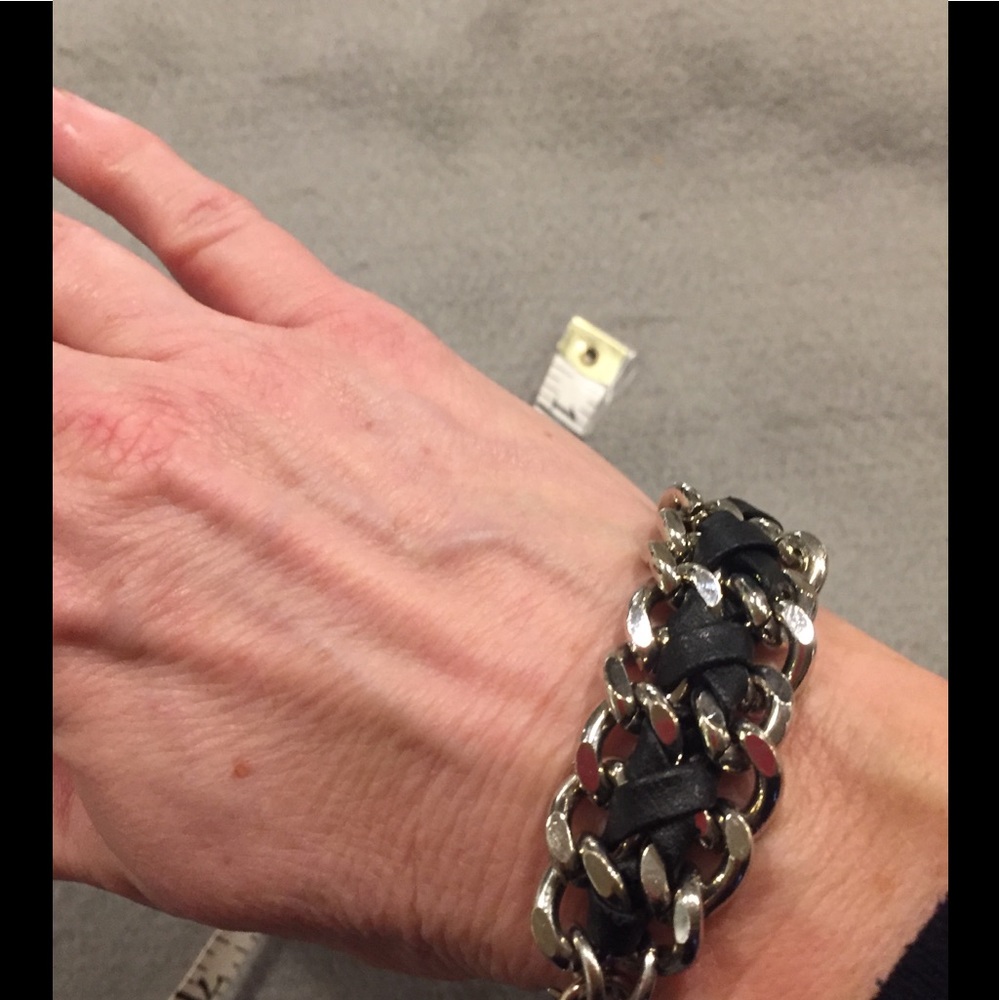 Leather and silver link bracelet